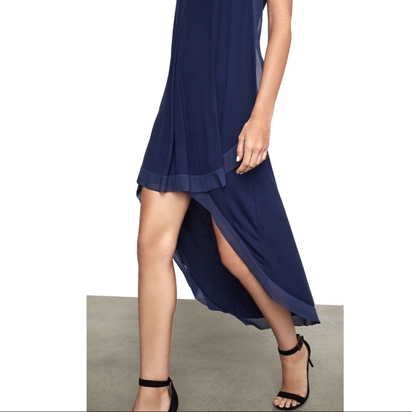 BCBG Cydnee Ruffled Rayon High-Low  Navy Dress XXS - Picture 4 of 9